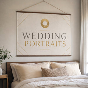 Canvas Roll Prints in use - hanging above a bed in a soft bedroom