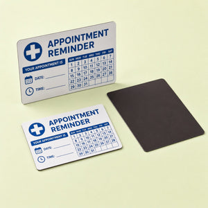 Custom Magnets printed as a fridge appointment reminder card with a small calendar grid