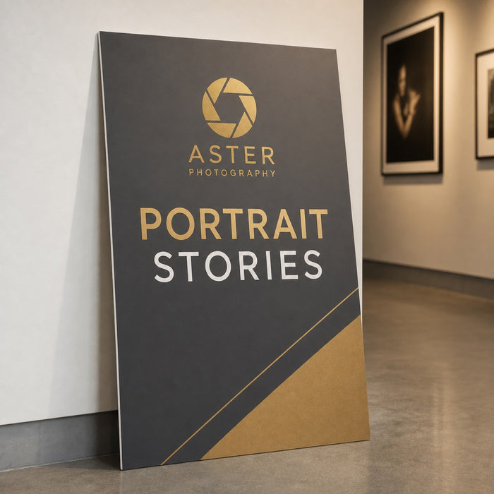 Display Boards 40pt in use - leaning against a wall in a gallery corridor