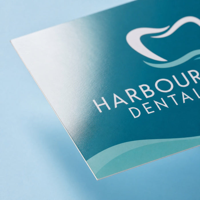 Close-up of the gloss UV coating on Economy Glossy Postcards