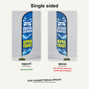 Single sided convex feather flag, front and back