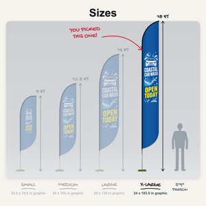 Convex feather flag sizes, x-large 18 ft highlighted