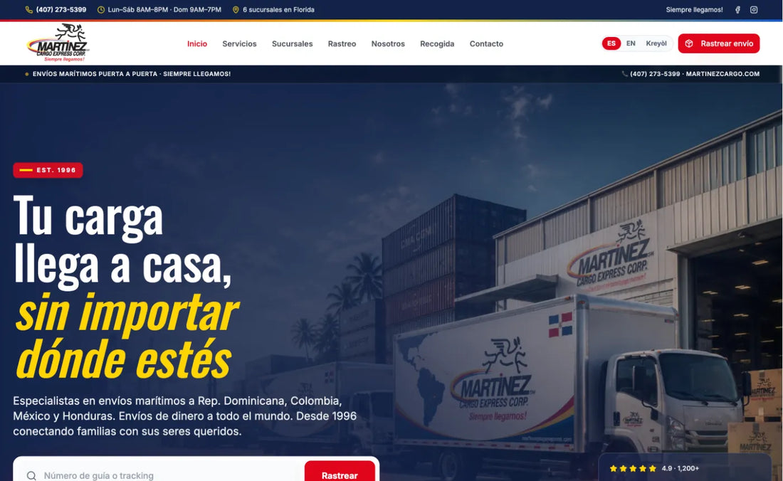 Martinez Cargo Express website on a computer