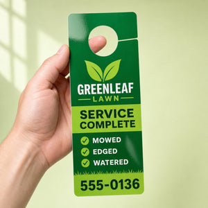 High-Gloss Door Hangers held in hand showing its 4.25 x 11 inches size