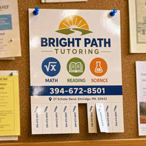 High-Gloss Tear Cards in use - pinned to a village hall noticeboard