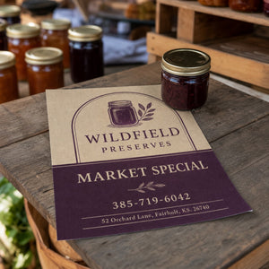 Linen Flyers in use - on a market stall table weighed down with a jar