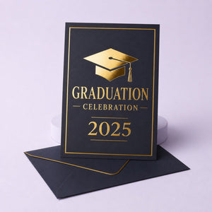 Metallic Foil Invitations, 16pt cardstock, matte laminated, gold or silver foil, shown in an alternate use