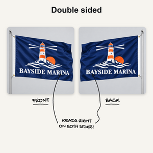 Double sided pole flag: reads correctly on the front and the back