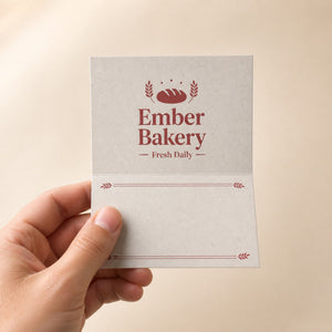 Recycled Folded Business Cards, 13pt Enviro stock, 100% recycled, folds to 3.5 x 2 inches