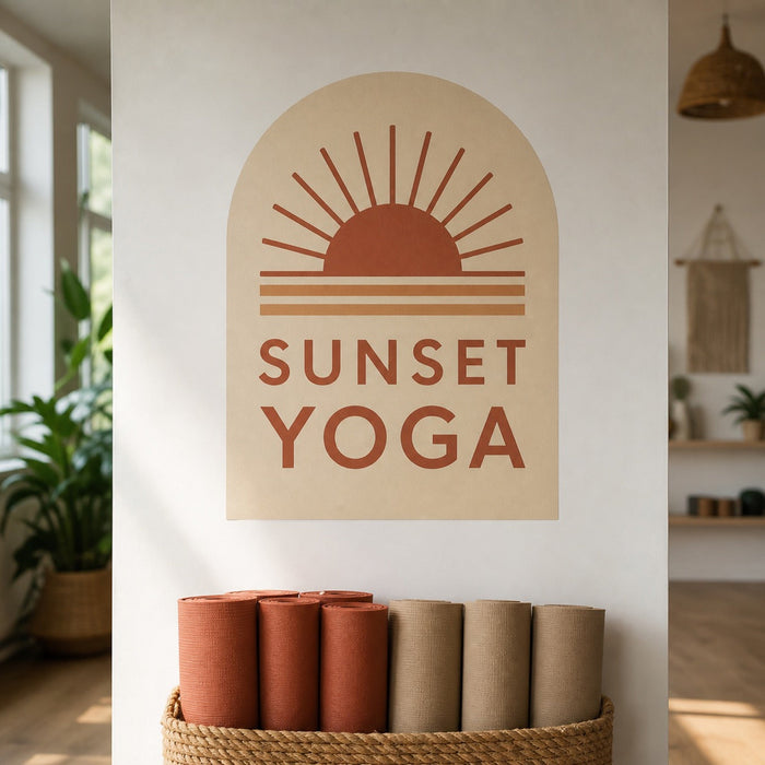 Removable Wall Decals in use - applied to a yoga studio wall above a row of rolled mats