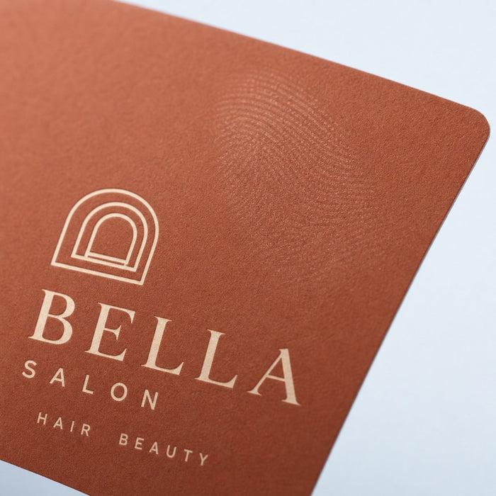 Close-up of the soft touch velvet laminate on Soft Touch Business Cards