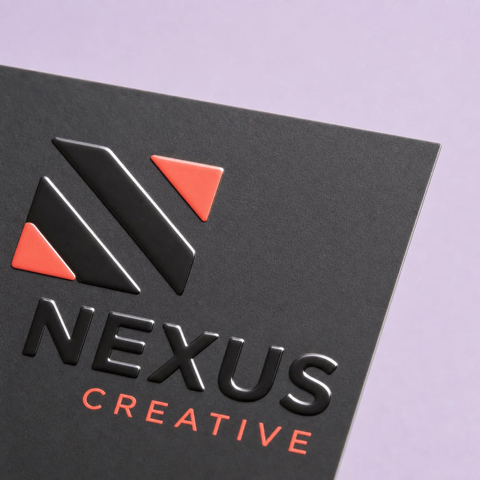 Close-up of the matte laminate with raised spot UV gloss on Spot UV Business Cards