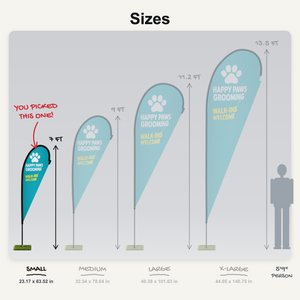 Teardrop flag small size chart