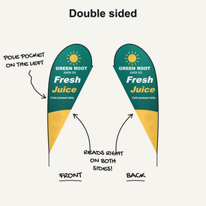 Teardrop tent flag, double sided: reads right on both sides