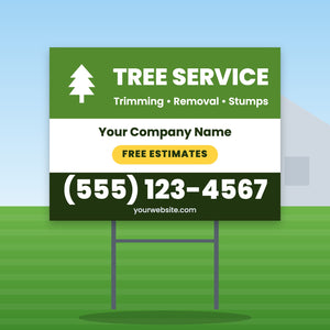 Tree Service Yard Sign Design 1: 24 x 18 yard sign on a steel H-stake in a front lawn