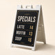A-Frame Signs printed on corrugated plastic inserts in a moulded plastic A-frame frame, 24 x 36 inch inserts, shown at an angle