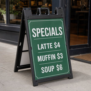 A-Frame Signs held in hand showing its 24 x 36 inch inserts size