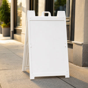 A-Frame Stands in use - standing empty on a pavement in morning light