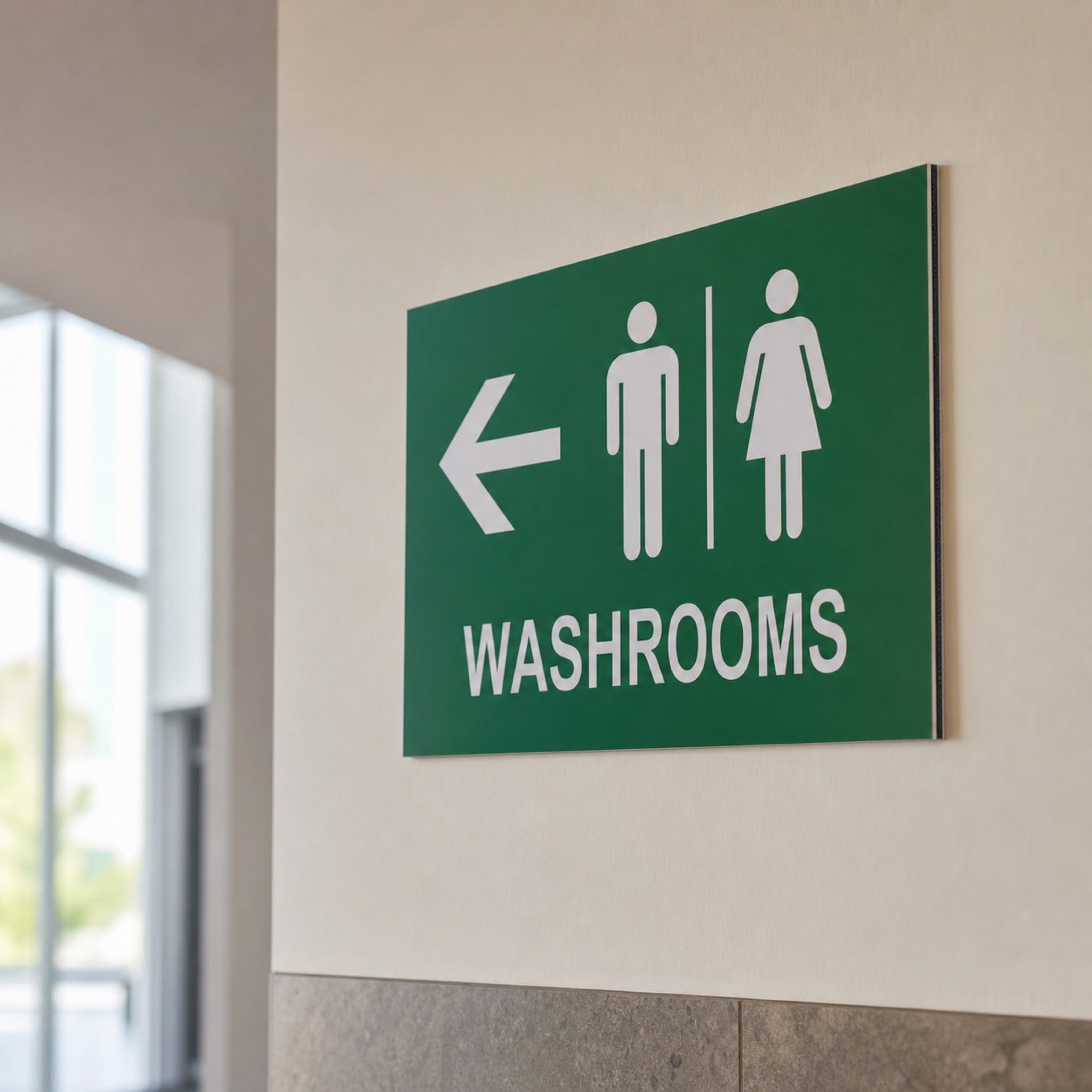 Aluminum Signs in use - mounted high on a corridor wall in a public building
