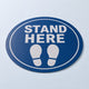 Anti-Slip Floor Decals printed on anti-slip laminated floor vinyl with a textured walking surface, 12 inch circle, shown at an angle