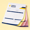 Carbonless NCR Forms printed on carbonless NCR paper in white, yellow and pink parts, 8.5 x 11 inches, shown at an angle