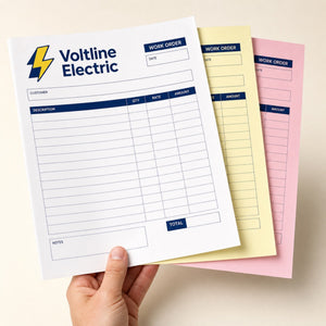 Carbonless NCR Forms held in hand showing its 8.5 x 11 inches size
