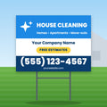 House Cleaning Yard Sign Design 1: 24 x 18 yard sign on a steel H-stake in a front lawn
