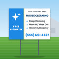 House Cleaning Yard Sign Design 2: 24 x 18 yard sign on a steel H-stake in a front lawn
