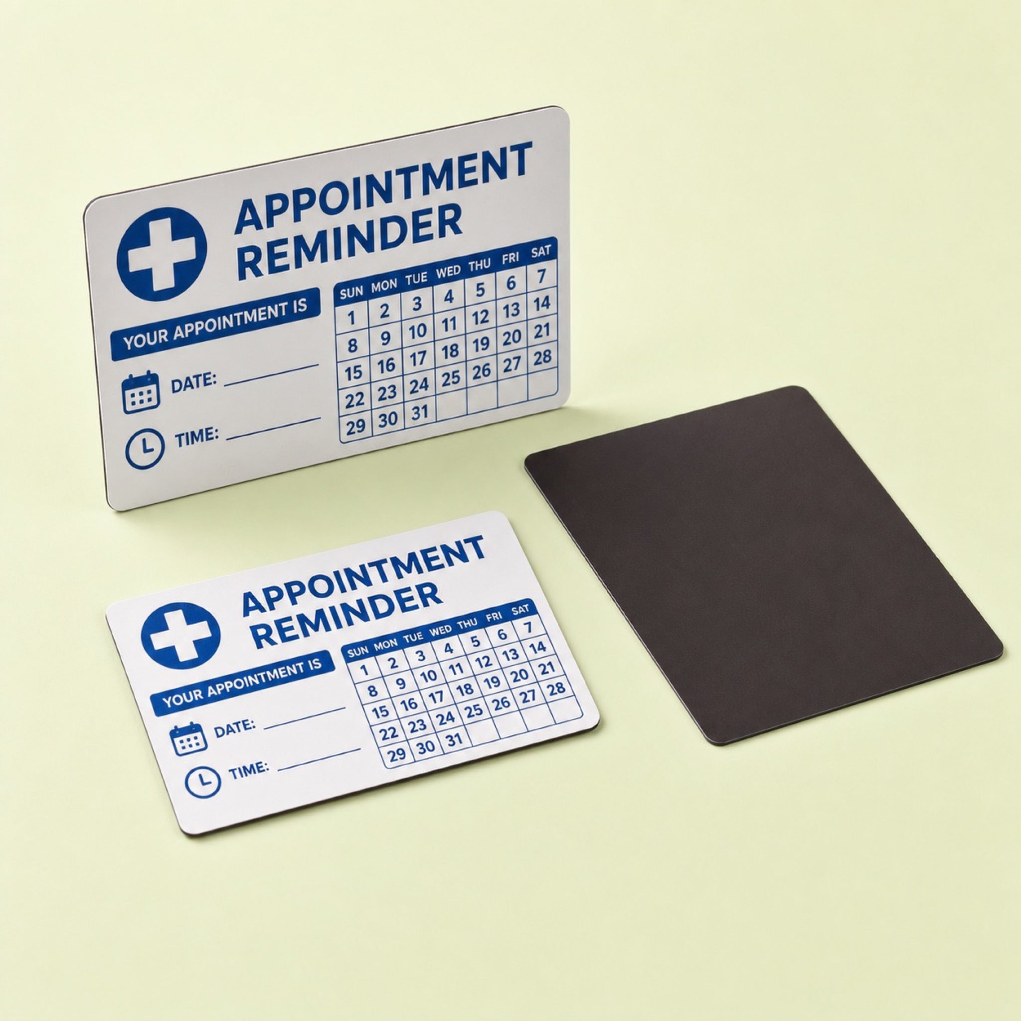 Custom Magnets printed as a fridge appointment reminder card with a small calendar grid