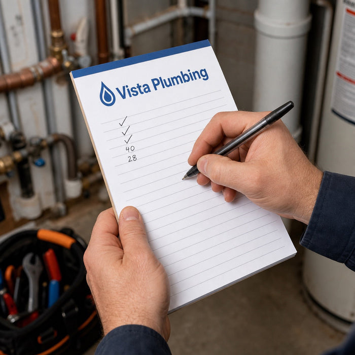 Custom Notepads (25 Pages) in use - held in one hand on a job site while the other writes on it