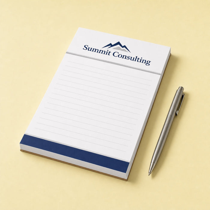 Custom Notepads (50 Pages) held in hand showing its 5.5 x 8.5 inches size