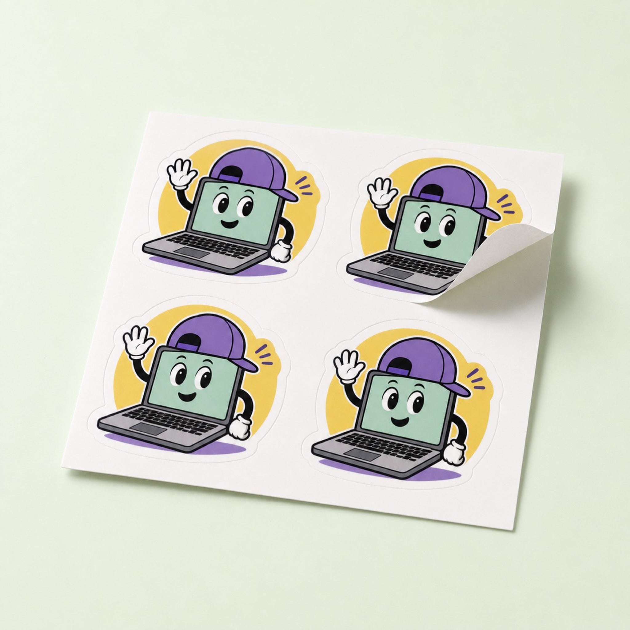 Custom Stickers printed as a laptop die-cut sticker with a simple illustrated character