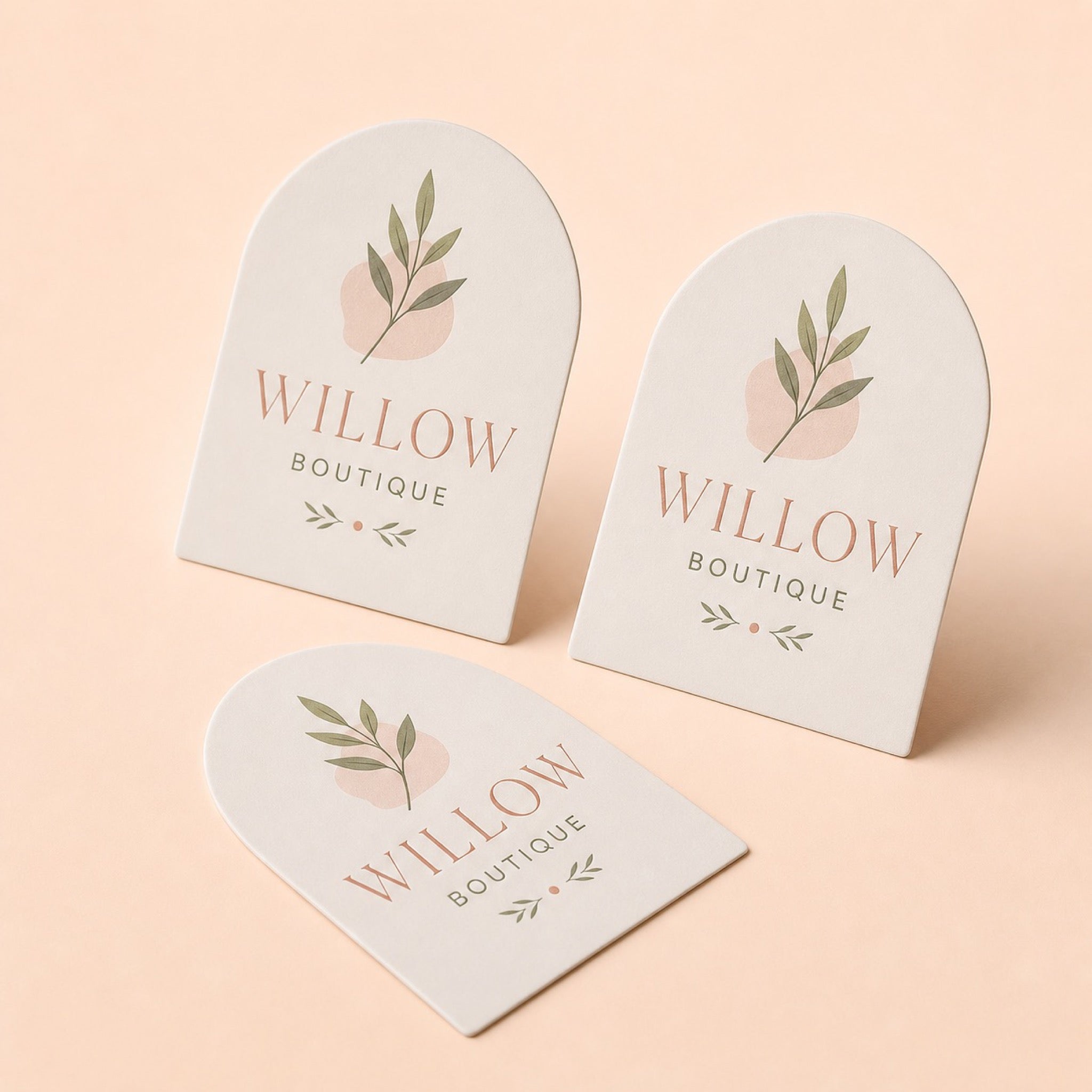 Die Cut Business Cards printed as a card die-cut into an arch top for a boutique