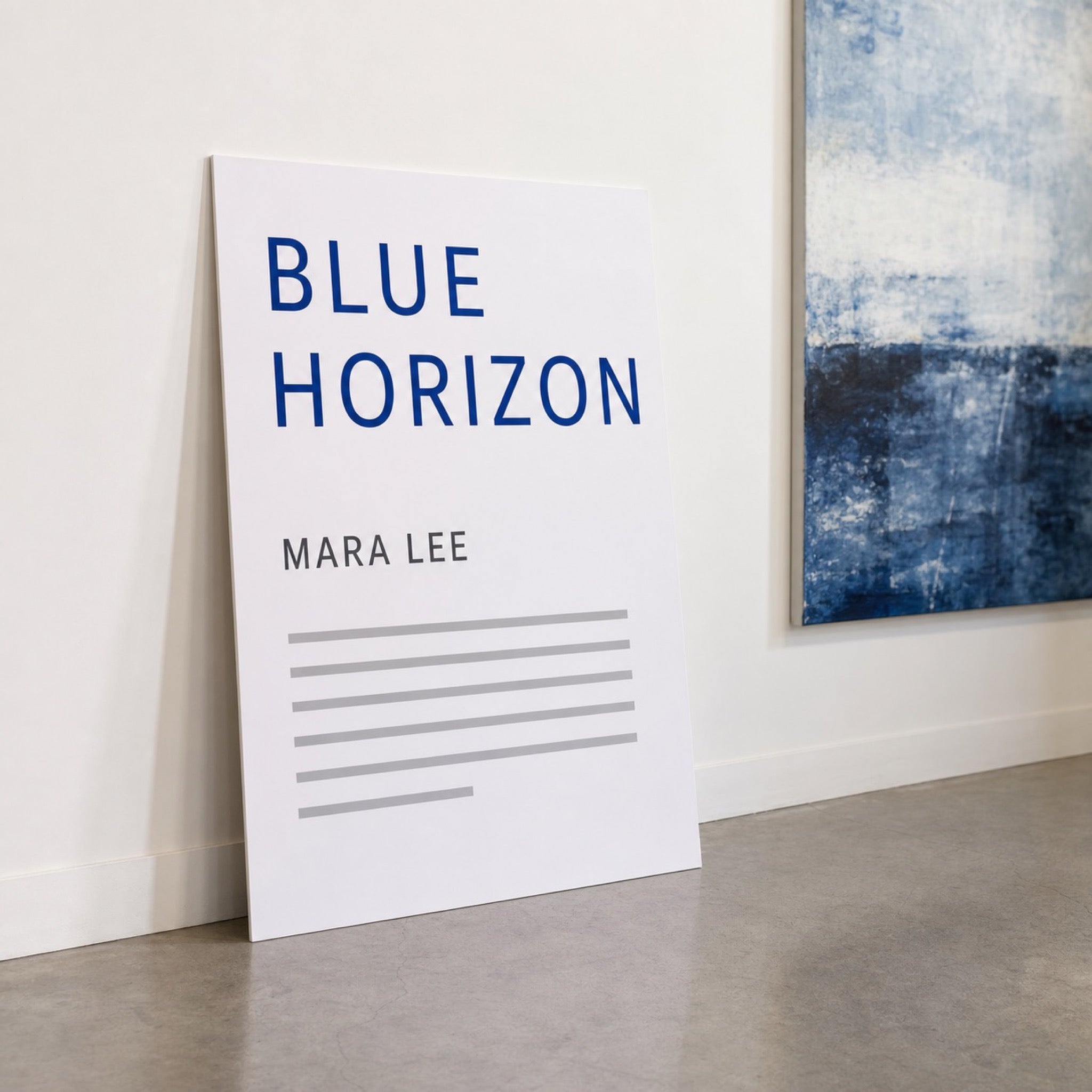 Display Boards 24pt in use - propped against a gallery wall beside a hung artwork