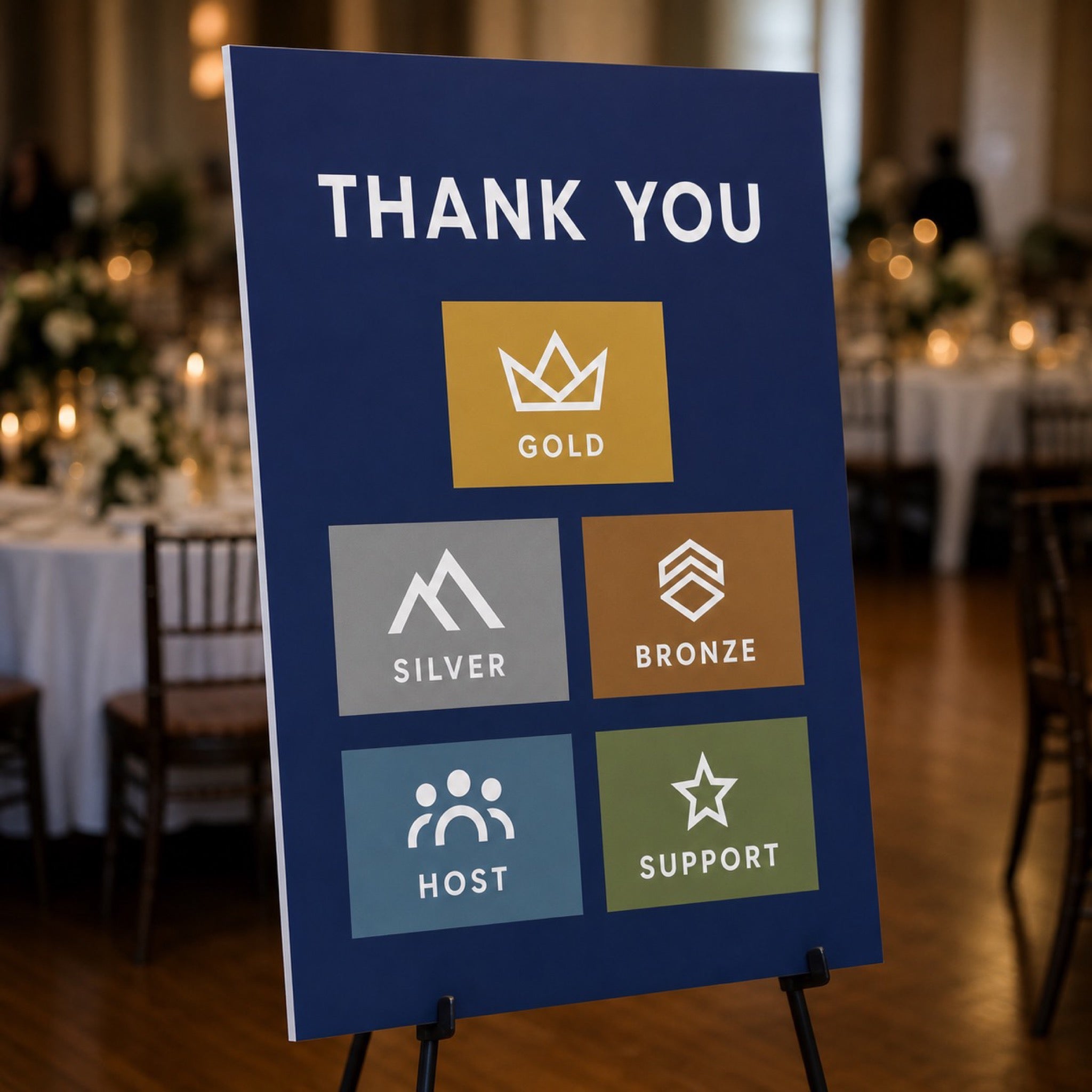 Display Boards 40pt in use - on a stand at a charity fundraiser