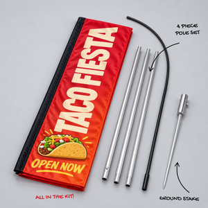 Econo feather flag kit: flag, 4 piece pole set, ground stake