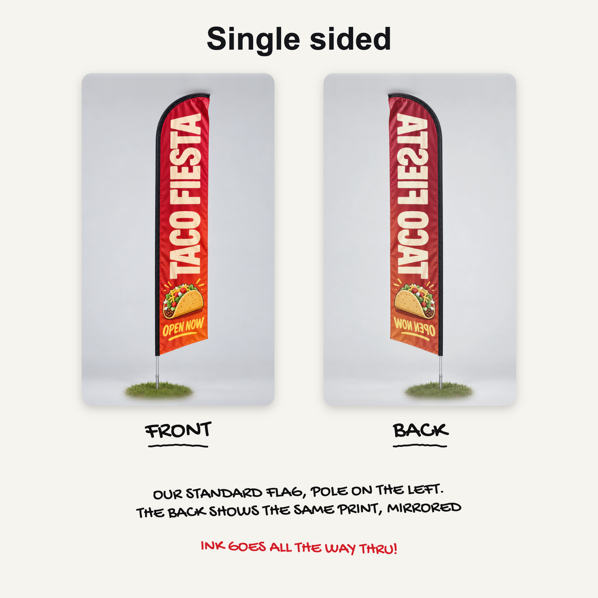 Econo feather flag single sided, front and back