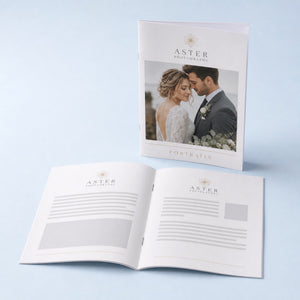 Economy Booklets 8.5x11 printed on 100lb gloss text pages with a 100lb gloss cover, saddle stitched, 8.5 x 11 inches, shown at an angle