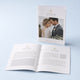 Economy Booklets 8.5x11 printed on 100lb gloss text pages with a 100lb gloss cover, saddle stitched, 8.5 x 11 inches, shown at an angle