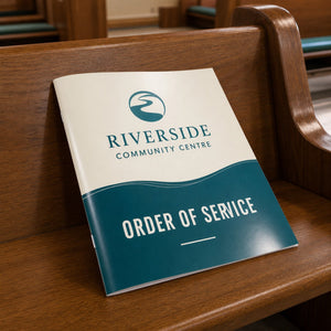 Economy Booklets 8.5x11 in use - on a church pew as an order of service