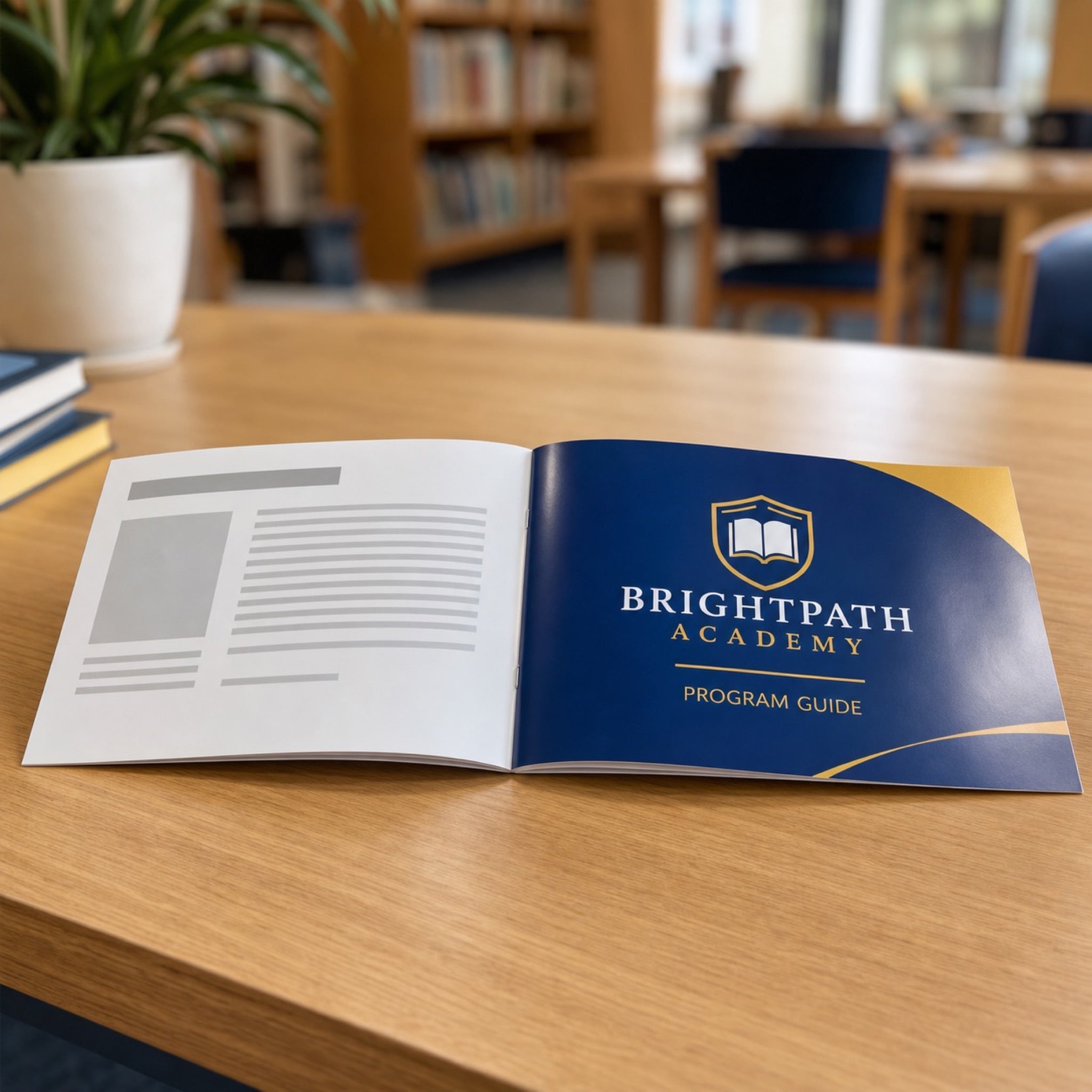 Economy Booklets 8.5x5.5 in use - open on a school library table