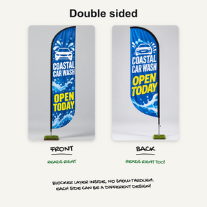 Double sided convex feather flag, front and back