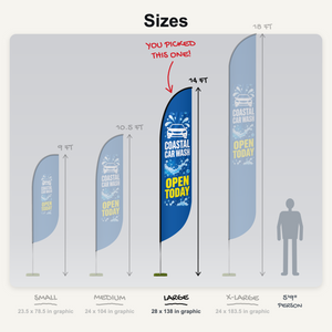 Convex feather flag sizes, large 14 ft highlighted