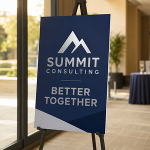Foam Board Signs in use - on an easel at a conference entrance