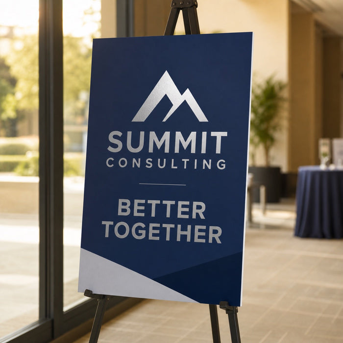 Foam Board Signs in use - on an easel at a conference entrance