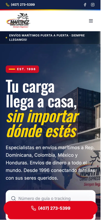 Martinez Cargo Express website on a phone
