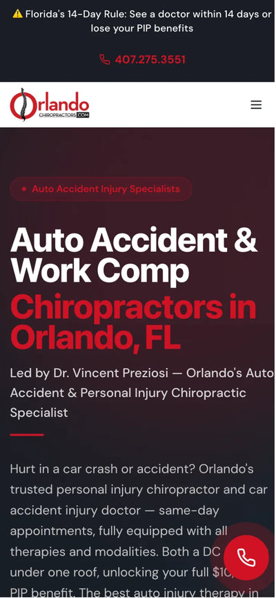 Orlando Chiropractors website on a phone