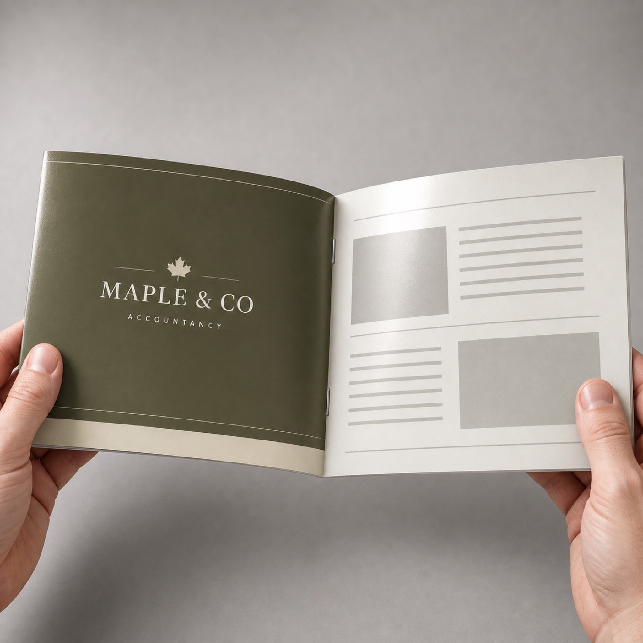 Glossy Booklets 8.5x5.5 held in hand showing its 8.5 x 5.5 inches size