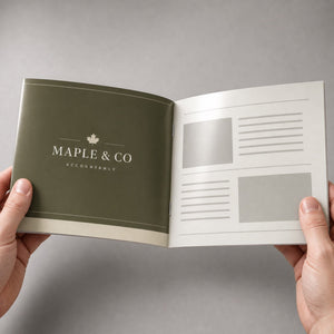 Glossy Booklets 8.5x5.5 held in hand showing its 8.5 x 5.5 inches size
