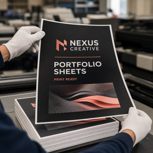 Glossy Paper Digital Sheets 12x18 in use - being lifted off a press stack by two gloved hands in a print room